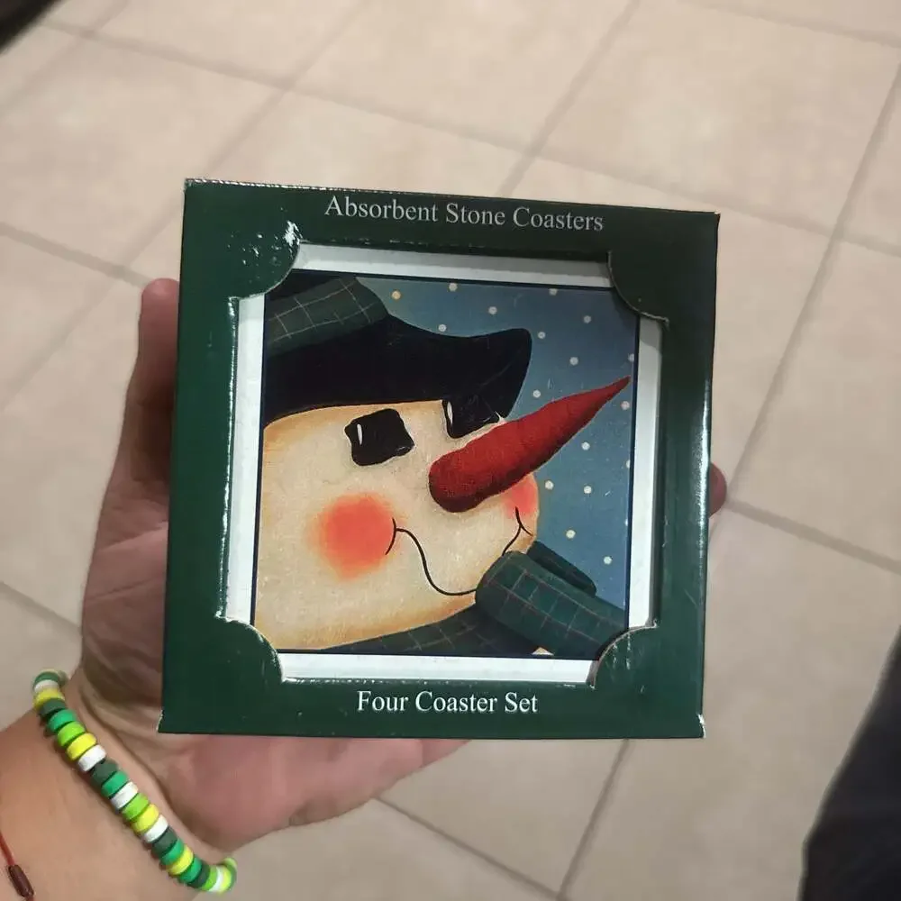 Christmas Snowman Absorbent Stone Coasters - 4 Piece Set